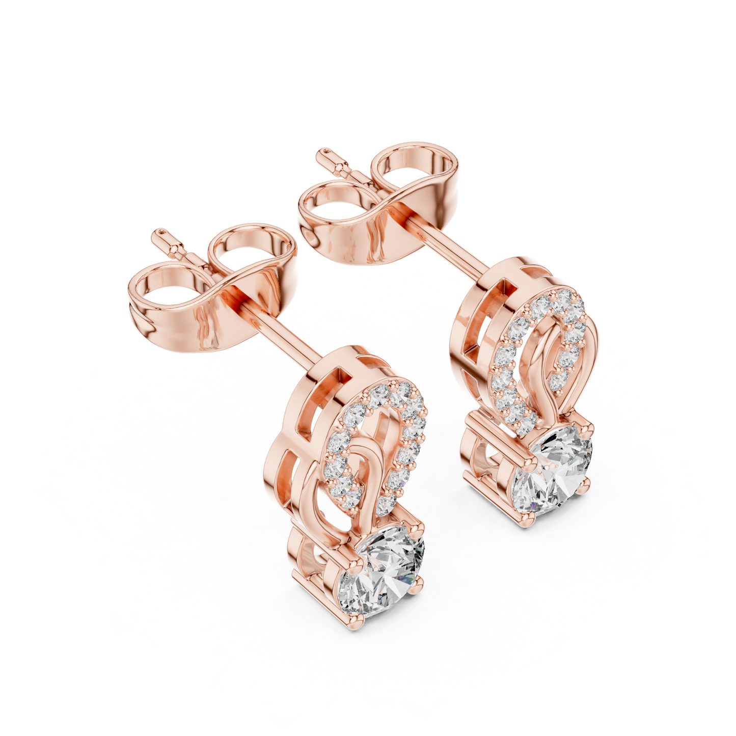 Gold Diamond Infinity Stud Earrings | 0.72ctw Round Diamond Ribbon Drop Earrings