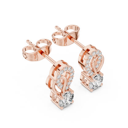 Gold Diamond Infinity Stud Earrings | 0.72ctw Round Diamond Ribbon Drop Earrings