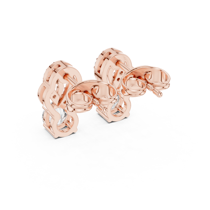 Gold Diamond Infinity Stud Earrings | 0.72ctw Round Diamond Ribbon Drop Earrings