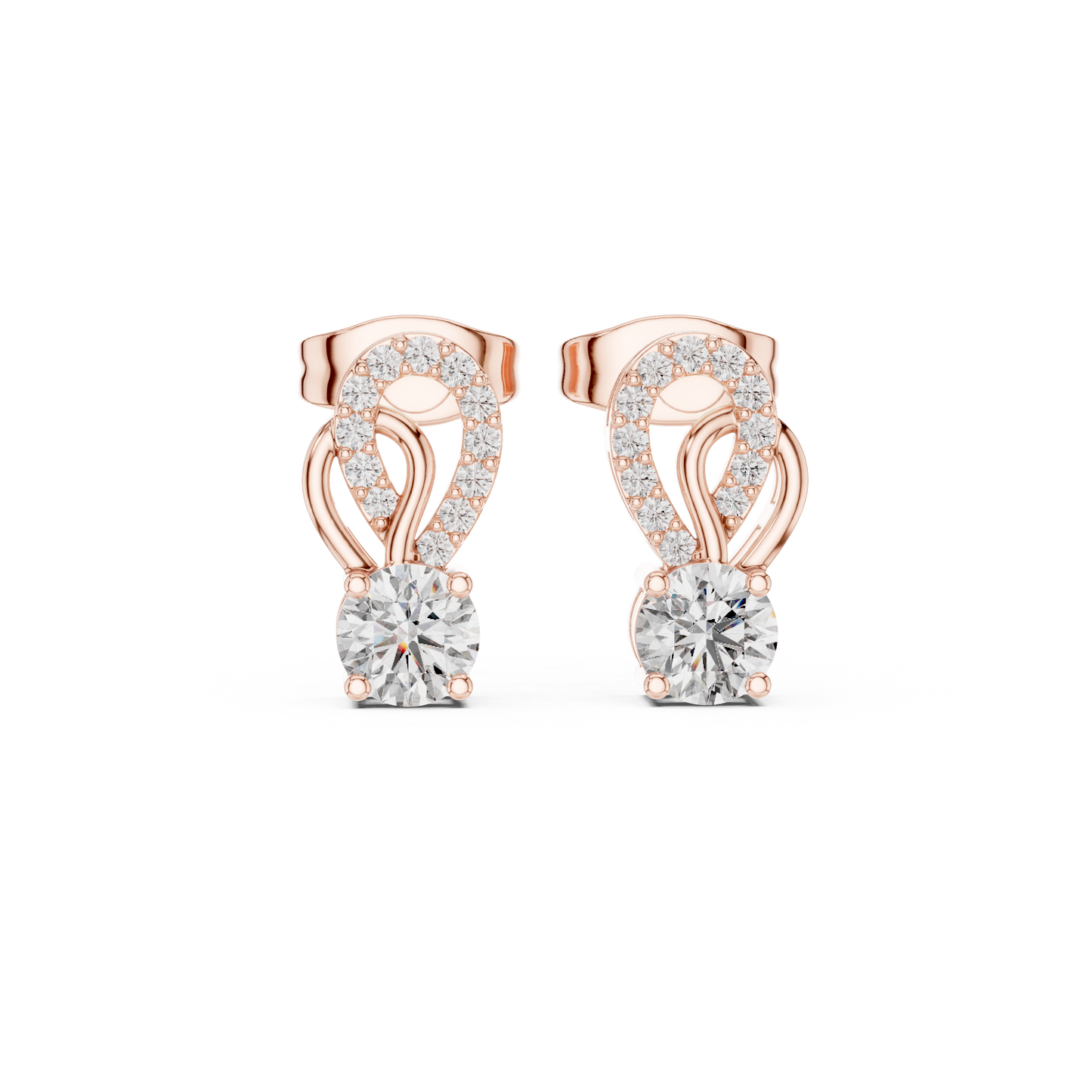 Gold Diamond Infinity Stud Earrings | 0.72ctw Round Diamond Ribbon Drop Earrings