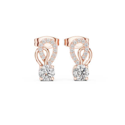 Gold Diamond Infinity Stud Earrings | 0.72ctw Round Diamond Ribbon Drop Earrings