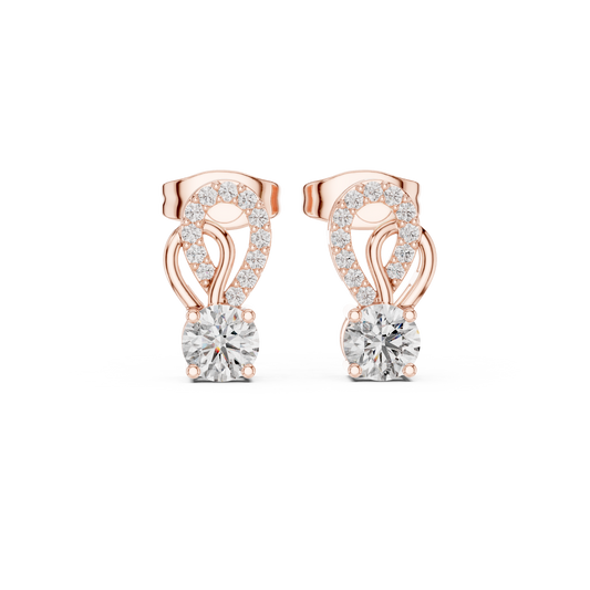 Gold Diamond Infinity Stud Earrings | 0.72ctw Round Diamond Ribbon Drop Earrings