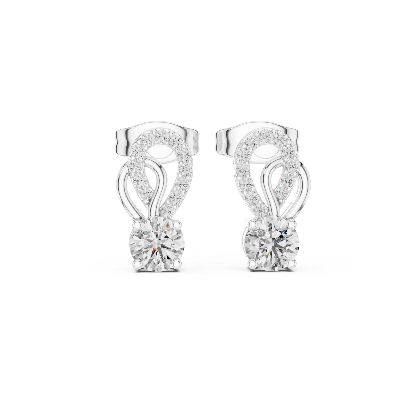 Gold Diamond Infinity Stud Earrings | 0.72ctw Round Diamond Ribbon Drop Earrings