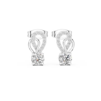 Gold Diamond Infinity Stud Earrings | 0.72ctw Round Diamond Ribbon Drop Earrings