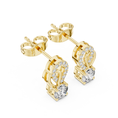 Gold Diamond Infinity Stud Earrings | 0.72ctw Round Diamond Ribbon Drop Earrings
