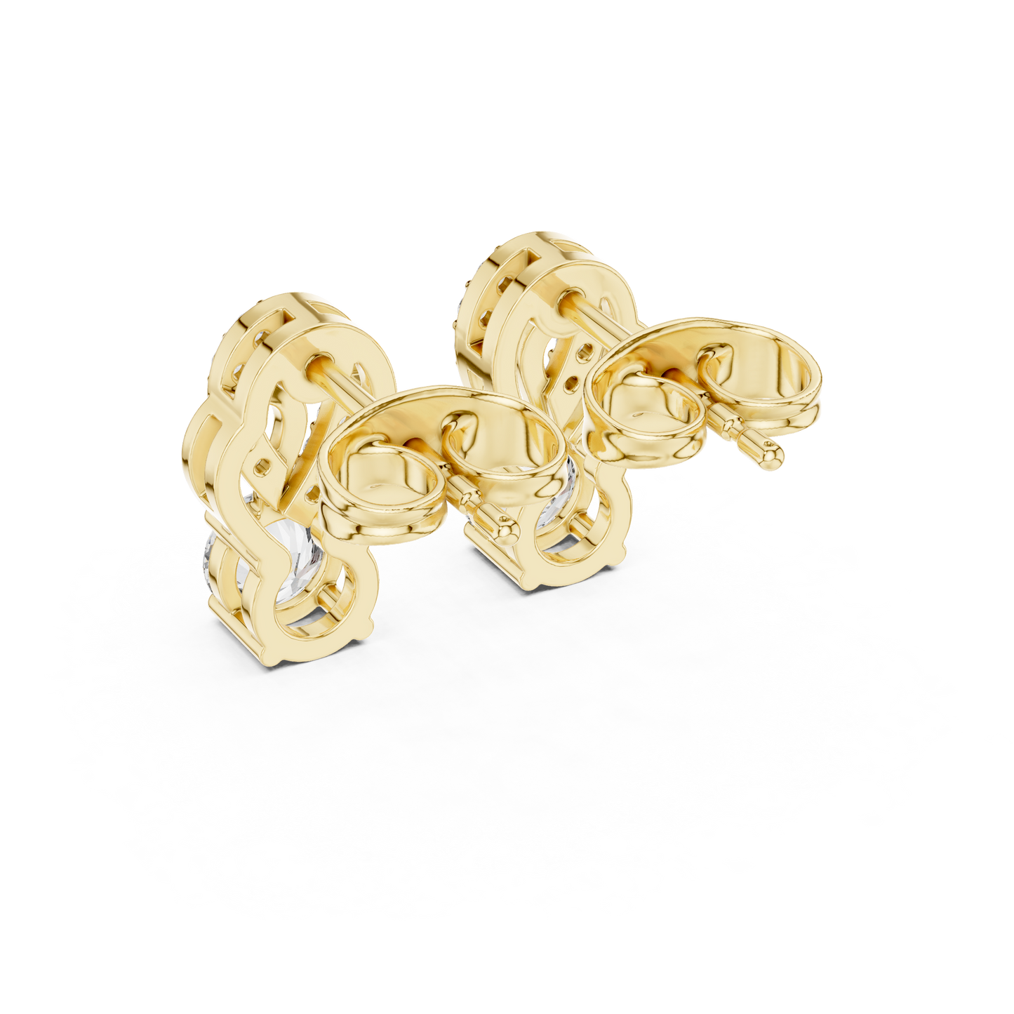Gold Diamond Infinity Stud Earrings | 0.72ctw Round Diamond Ribbon Drop Earrings