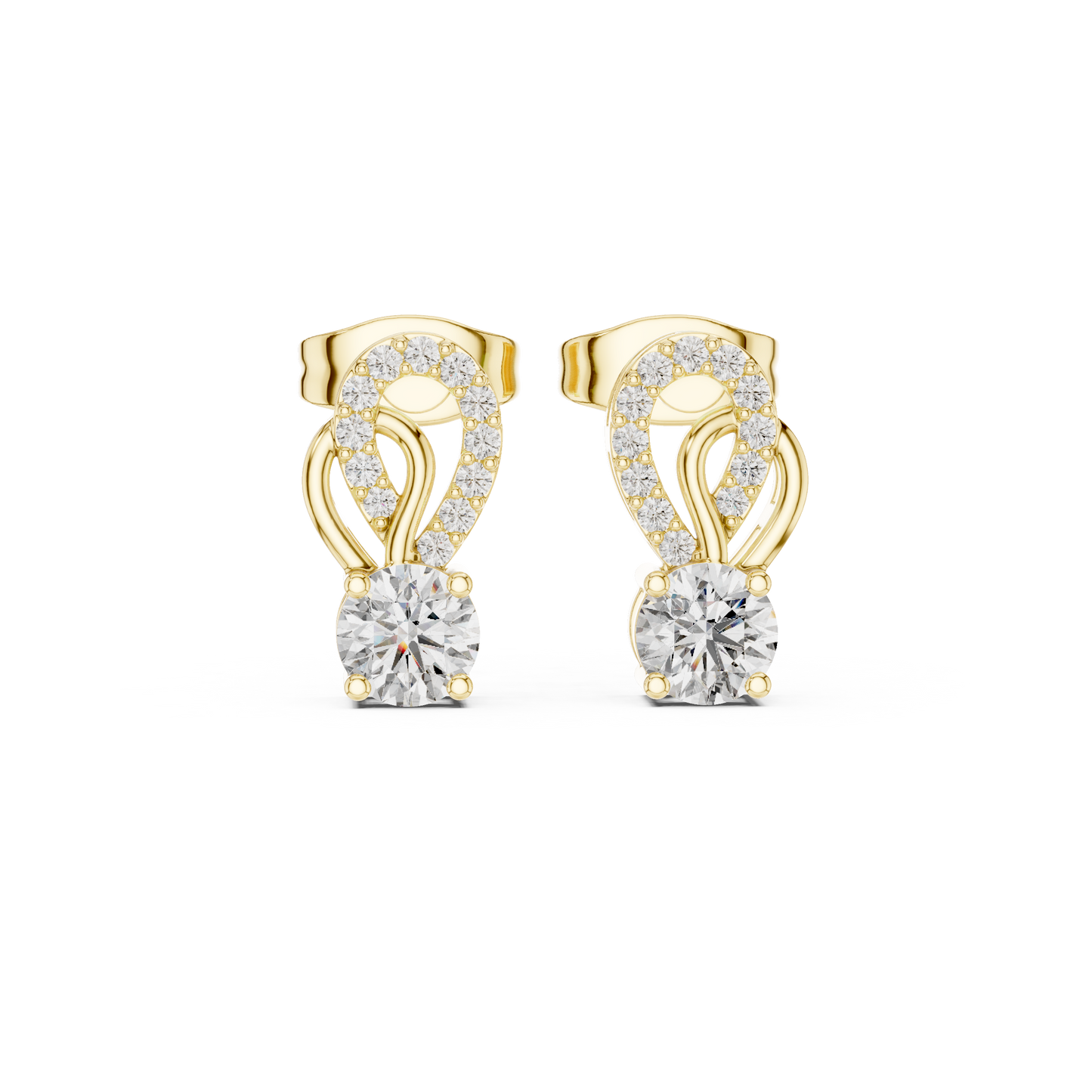 Gold Diamond Infinity Stud Earrings | 0.72ctw Round Diamond Ribbon Drop Earrings