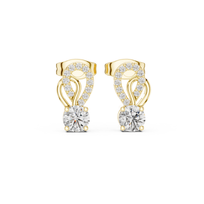 Gold Diamond Infinity Stud Earrings | 0.72ctw Round Diamond Ribbon Drop Earrings