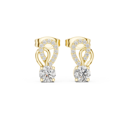Gold Diamond Infinity Stud Earrings | 0.72ctw Round Diamond Ribbon Drop Earrings