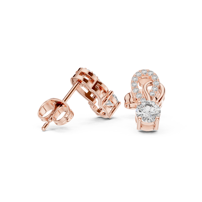 Gold Diamond Infinity Stud Earrings | 0.72ctw Round Diamond Ribbon Drop Earrings