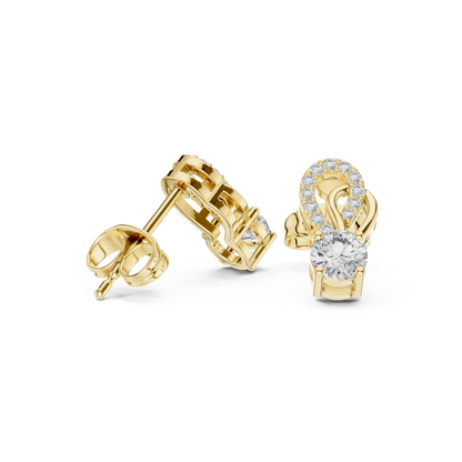Gold Diamond Infinity Stud Earrings | 0.72ctw Round Diamond Ribbon Drop Earrings