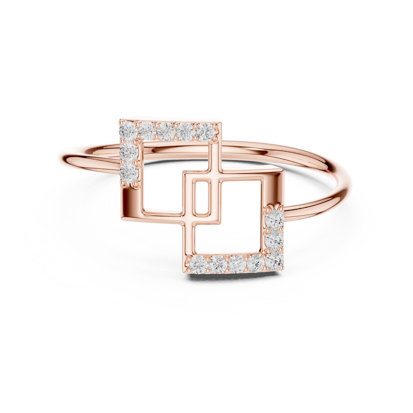 0.08 Carat Diamond Interlocking Square Geometric Ring | Yellow Gold