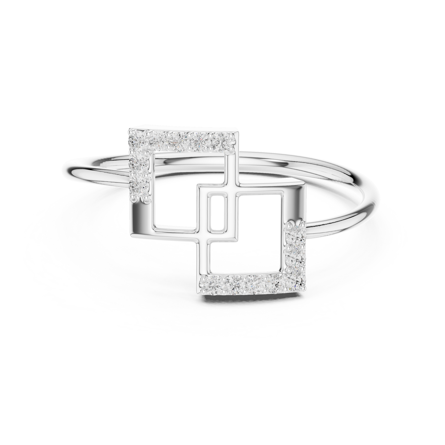 0.08 Carat Diamond Interlocking Square Geometric Ring | Yellow Gold