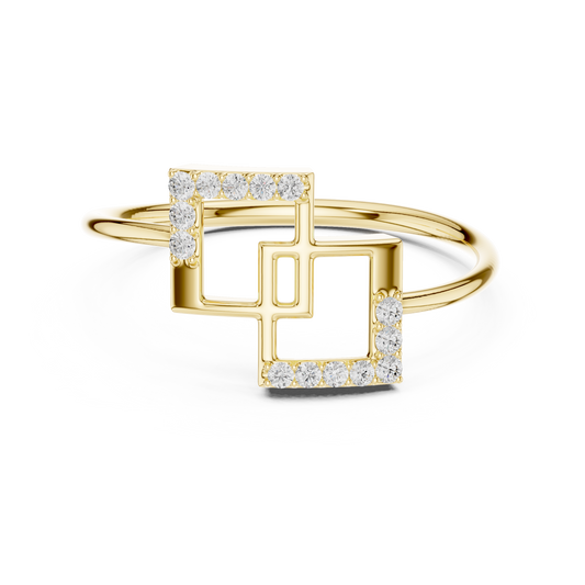 0.08 Carat Diamond Interlocking Square Geometric Ring | Yellow Gold