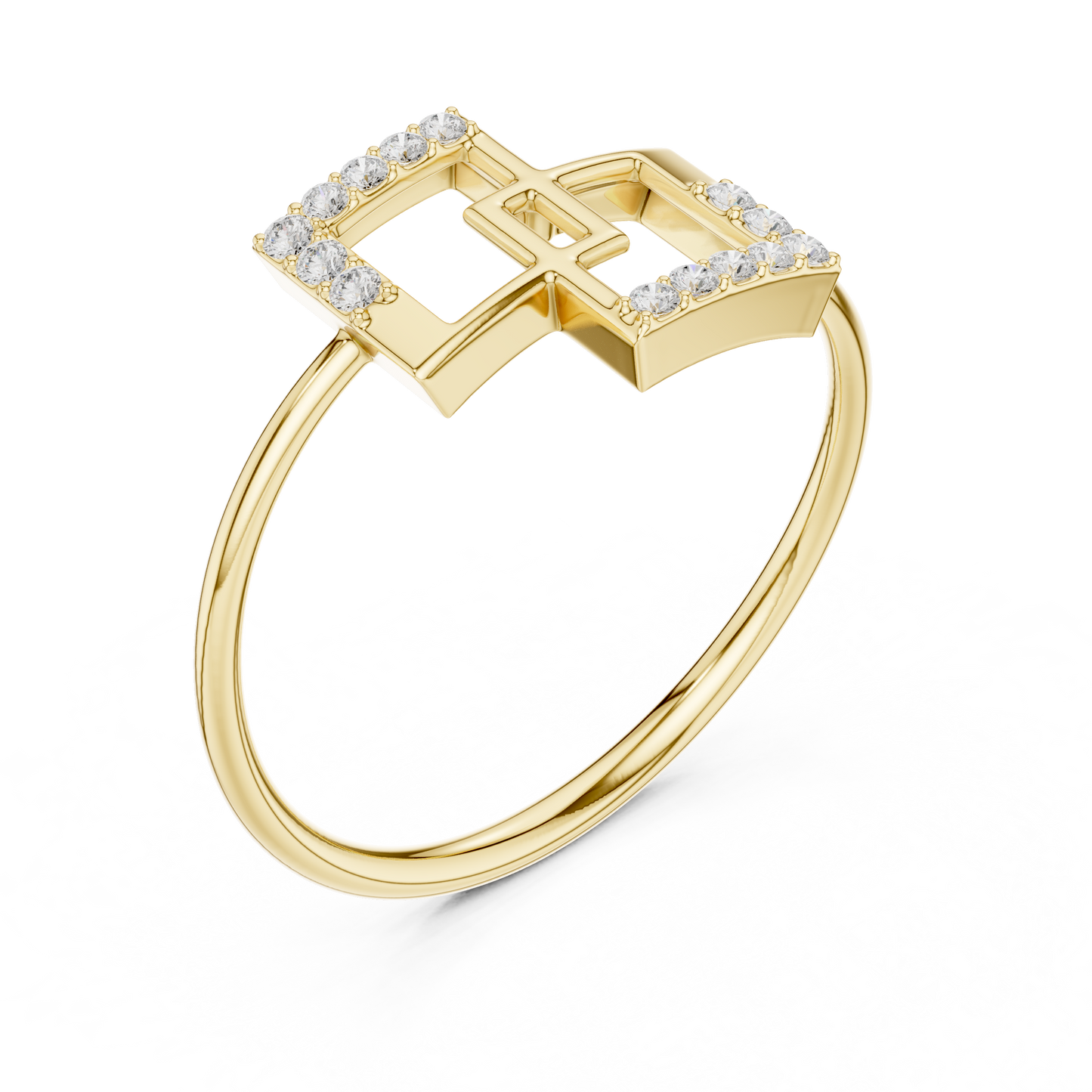 0.08 Carat Diamond Interlocking Square Geometric Ring | Yellow Gold