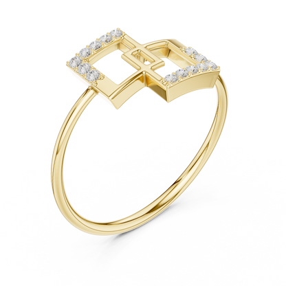 0.08 Carat Diamond Interlocking Square Geometric Ring | Yellow Gold