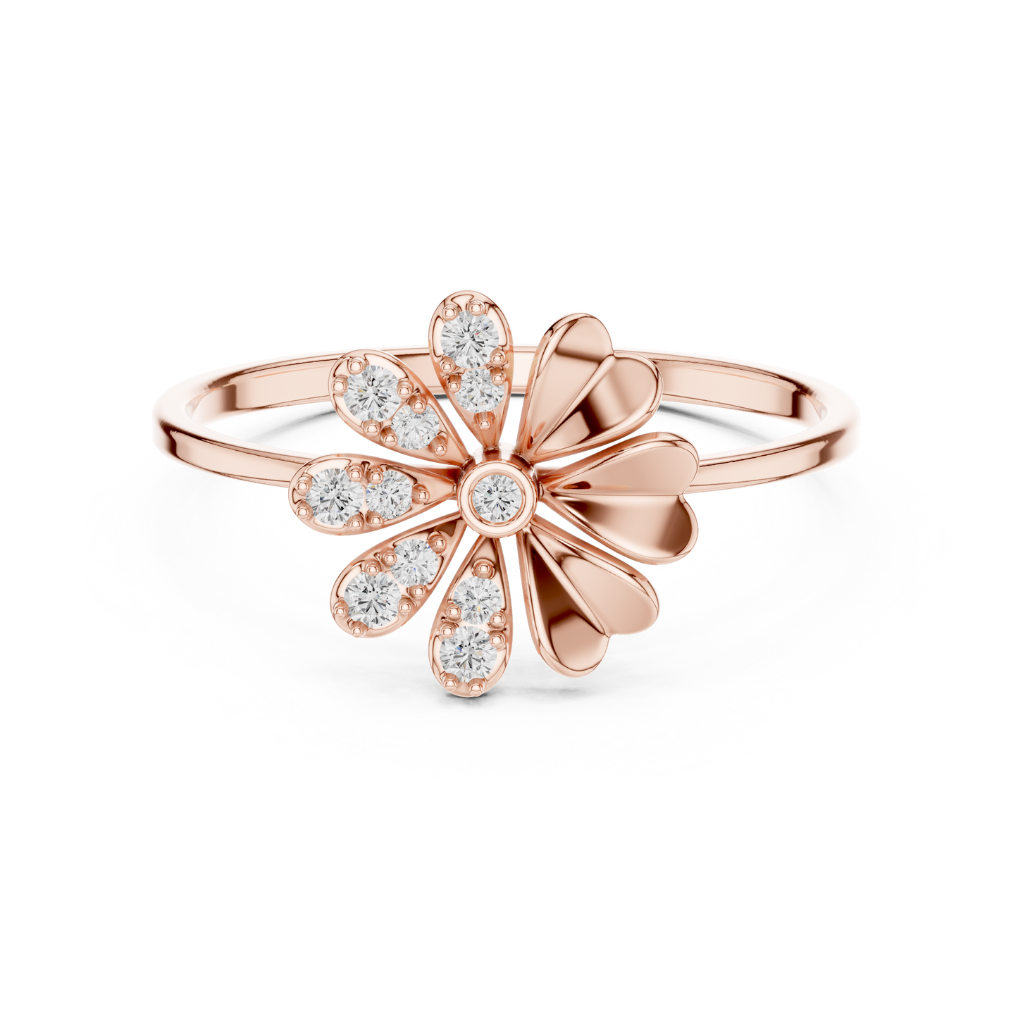 0.09 Carat Diamond Split Flower Daisy Ring | Yellow Gold