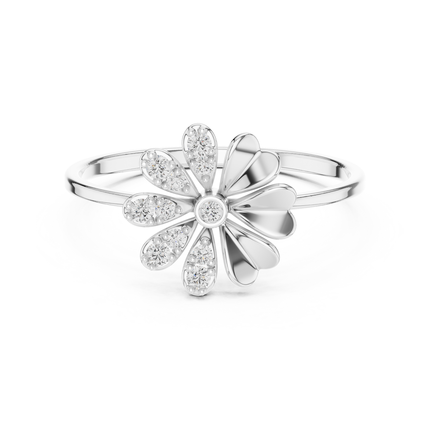 0.09 Carat Diamond Split Flower Daisy Ring | Yellow Gold