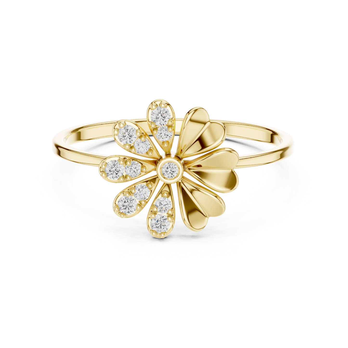 0.09 Carat Diamond Split Flower Daisy Ring | Yellow Gold