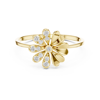 0.09 Carat Diamond Split Flower Daisy Ring | Yellow Gold