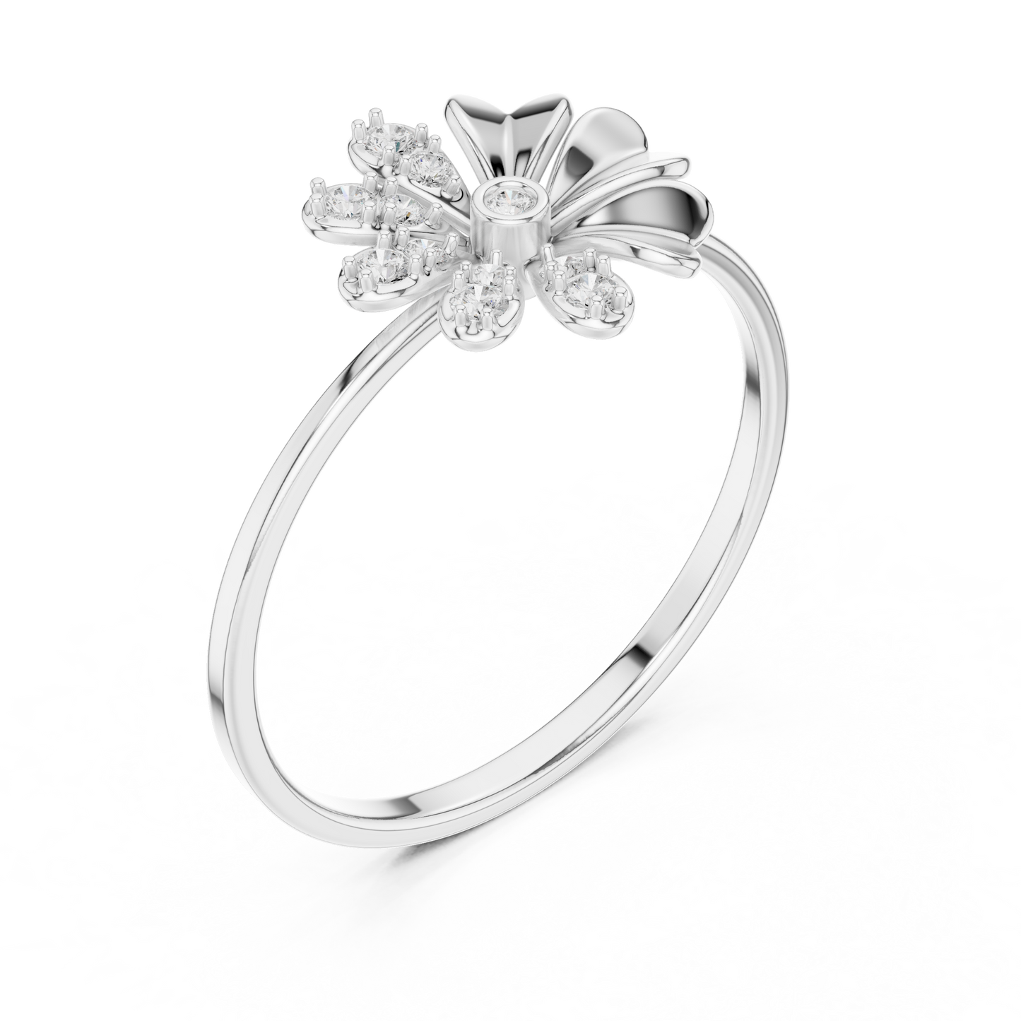 0.09 Carat Diamond Split Flower Daisy Ring | Yellow Gold