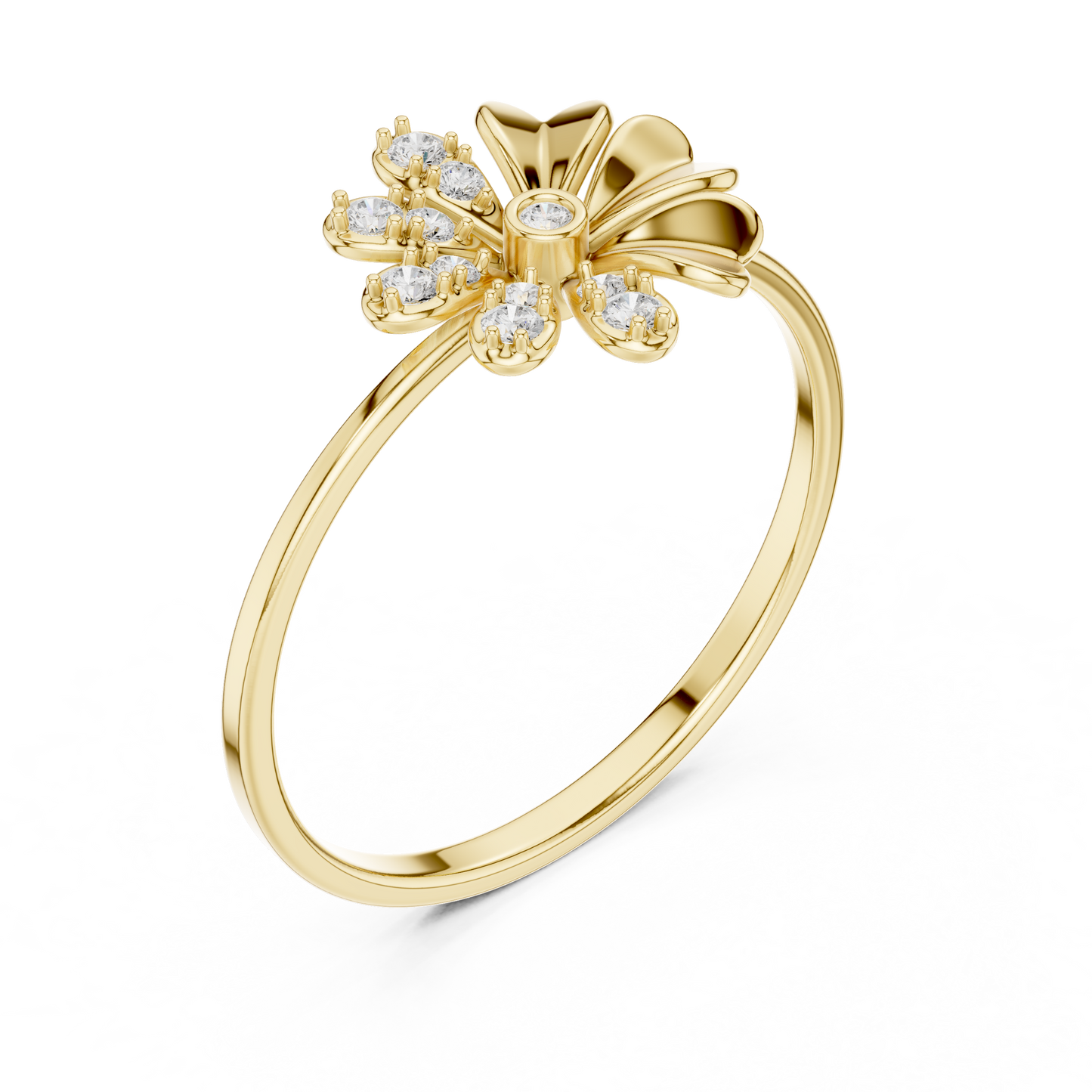 0.09 Carat Diamond Split Flower Daisy Ring | Yellow Gold