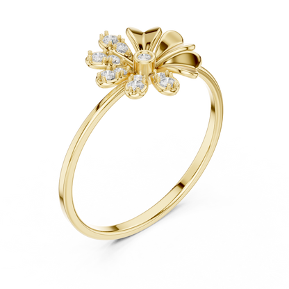 0.09 Carat Diamond Split Flower Daisy Ring | Yellow Gold