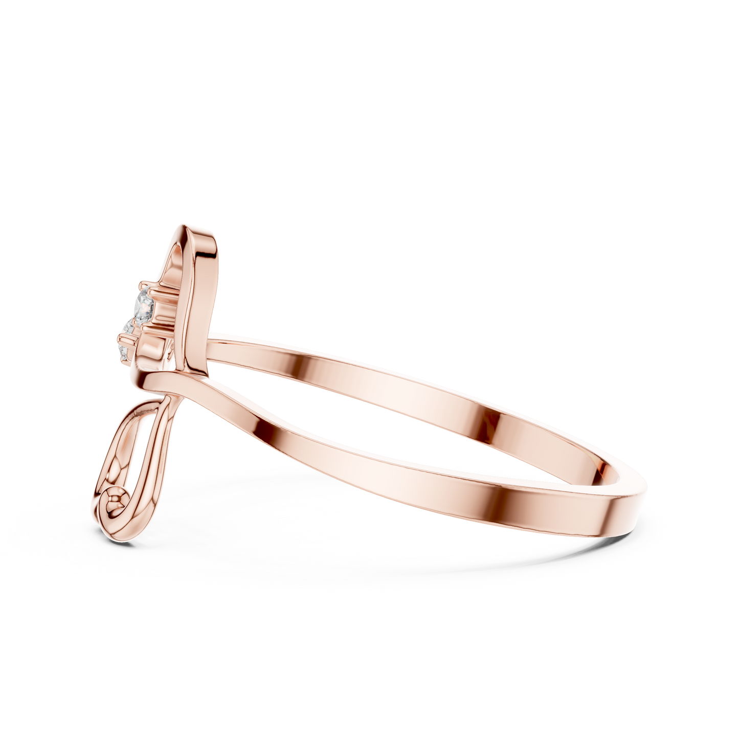 0.03 Carat Diamond Open Double Heart Bypass Ring | Yellow Gold