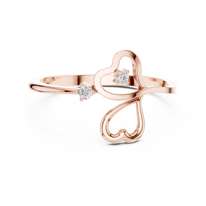 0.03 Carat Diamond Open Double Heart Bypass Ring | Yellow Gold