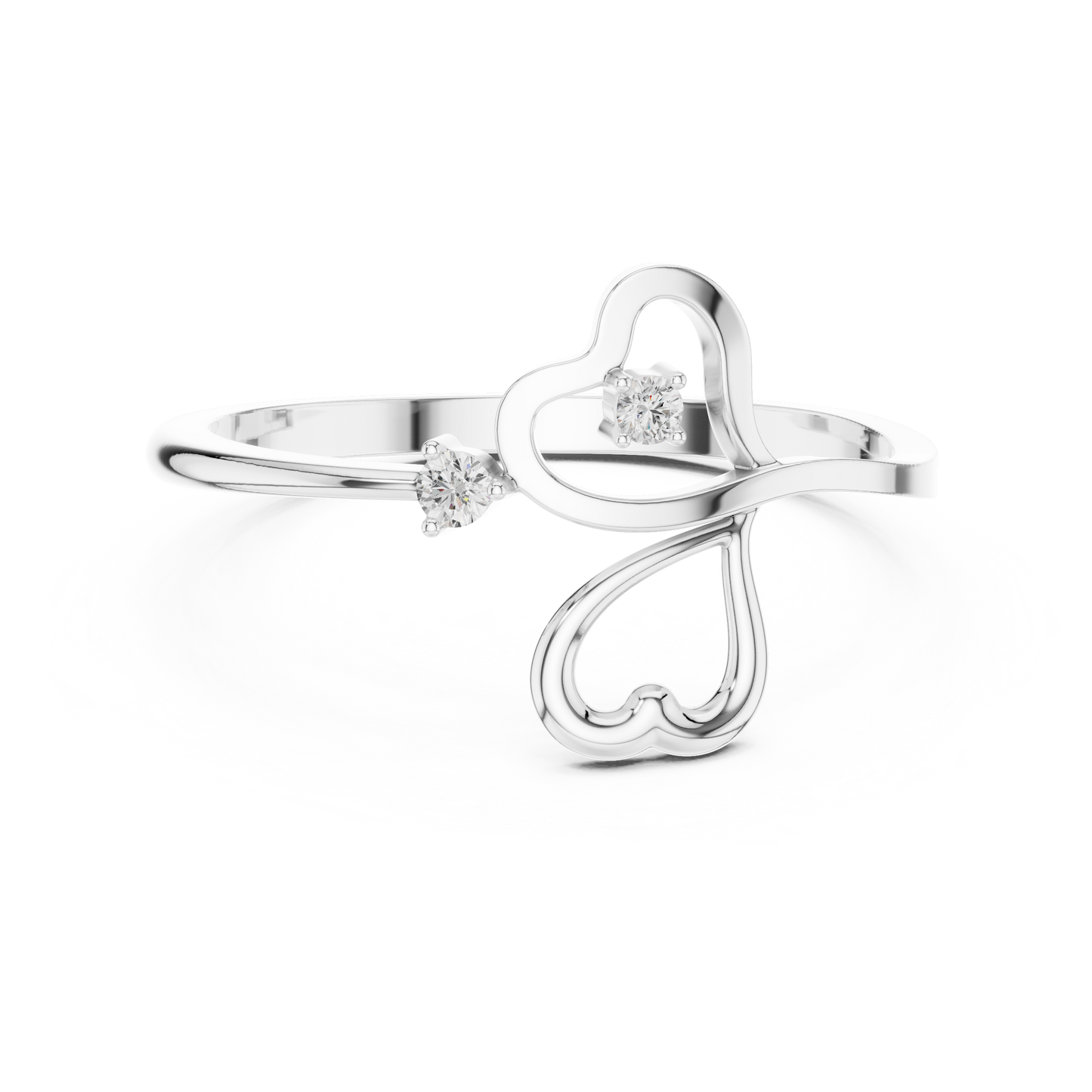 0.03 Carat Diamond Open Double Heart Bypass Ring | Yellow Gold