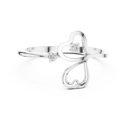 0.03 Carat Diamond Open Double Heart Bypass Ring | Yellow Gold