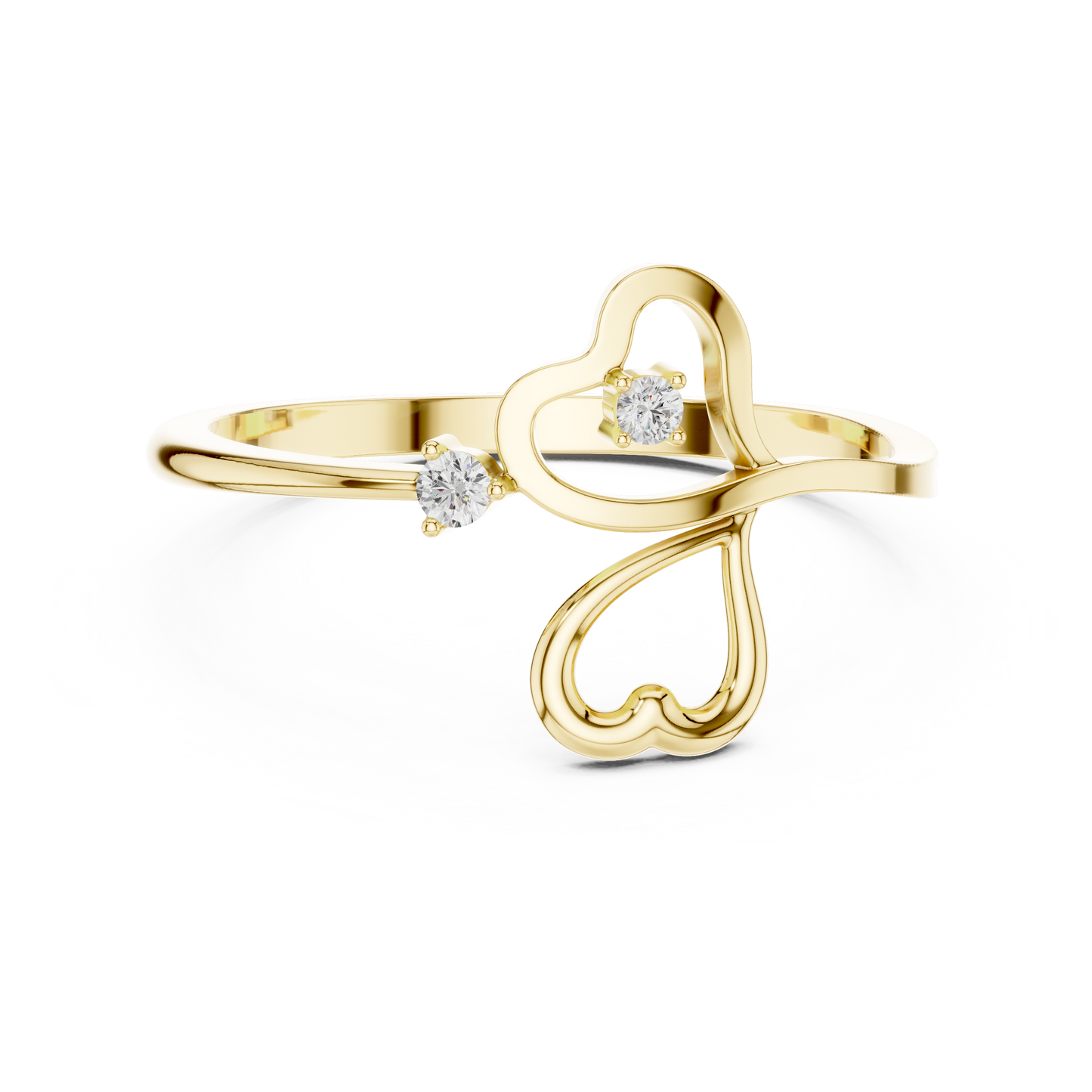 0.03 Carat Diamond Open Double Heart Bypass Ring | Yellow Gold