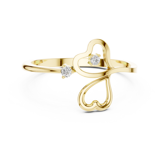 0.03 Carat Diamond Open Double Heart Bypass Ring | Yellow Gold