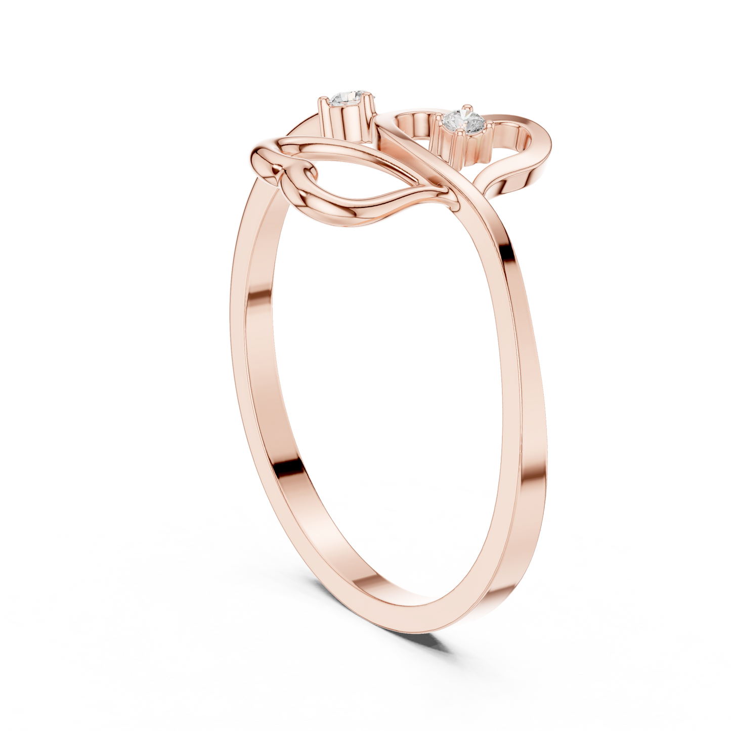 0.03 Carat Diamond Open Double Heart Bypass Ring | Yellow Gold