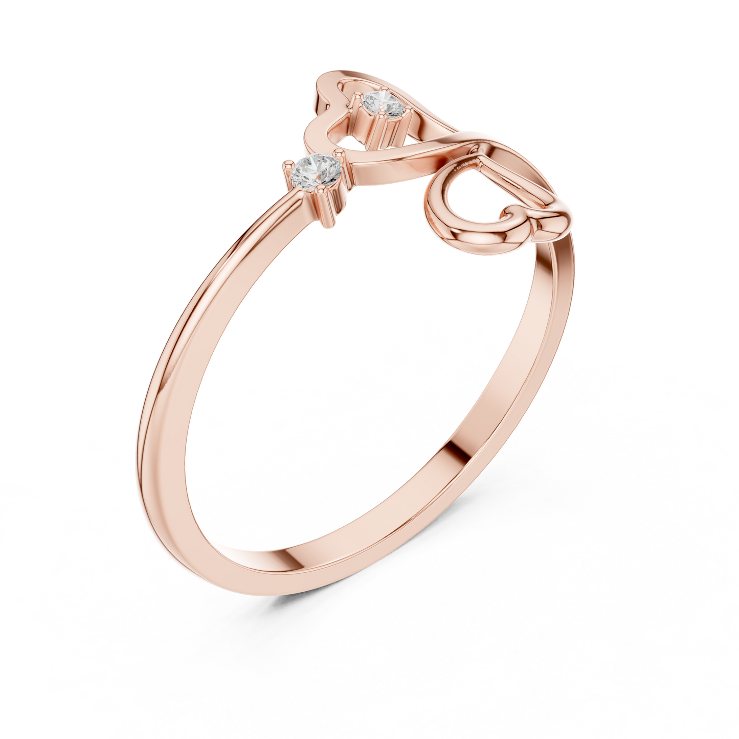 0.03 Carat Diamond Open Double Heart Bypass Ring | Yellow Gold