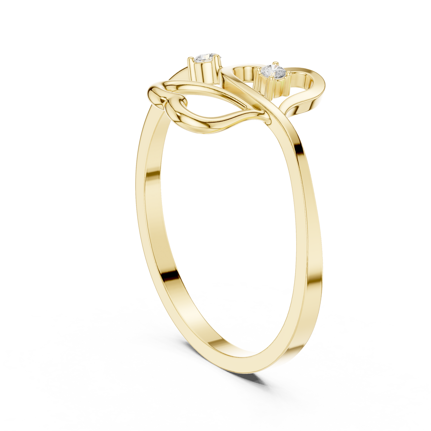 0.03 Carat Diamond Open Double Heart Bypass Ring | Yellow Gold