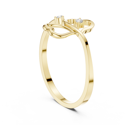 0.03 Carat Diamond Open Double Heart Bypass Ring | Yellow Gold