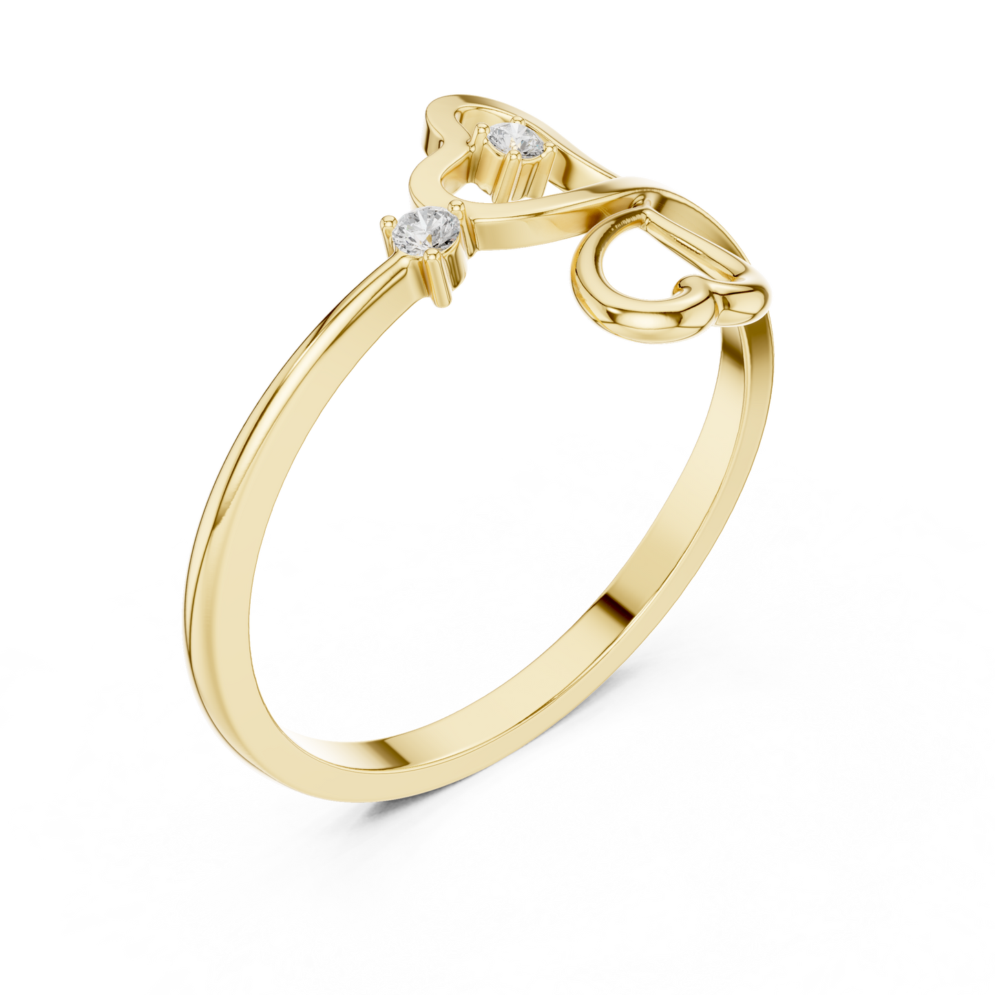 0.03 Carat Diamond Open Double Heart Bypass Ring | Yellow Gold