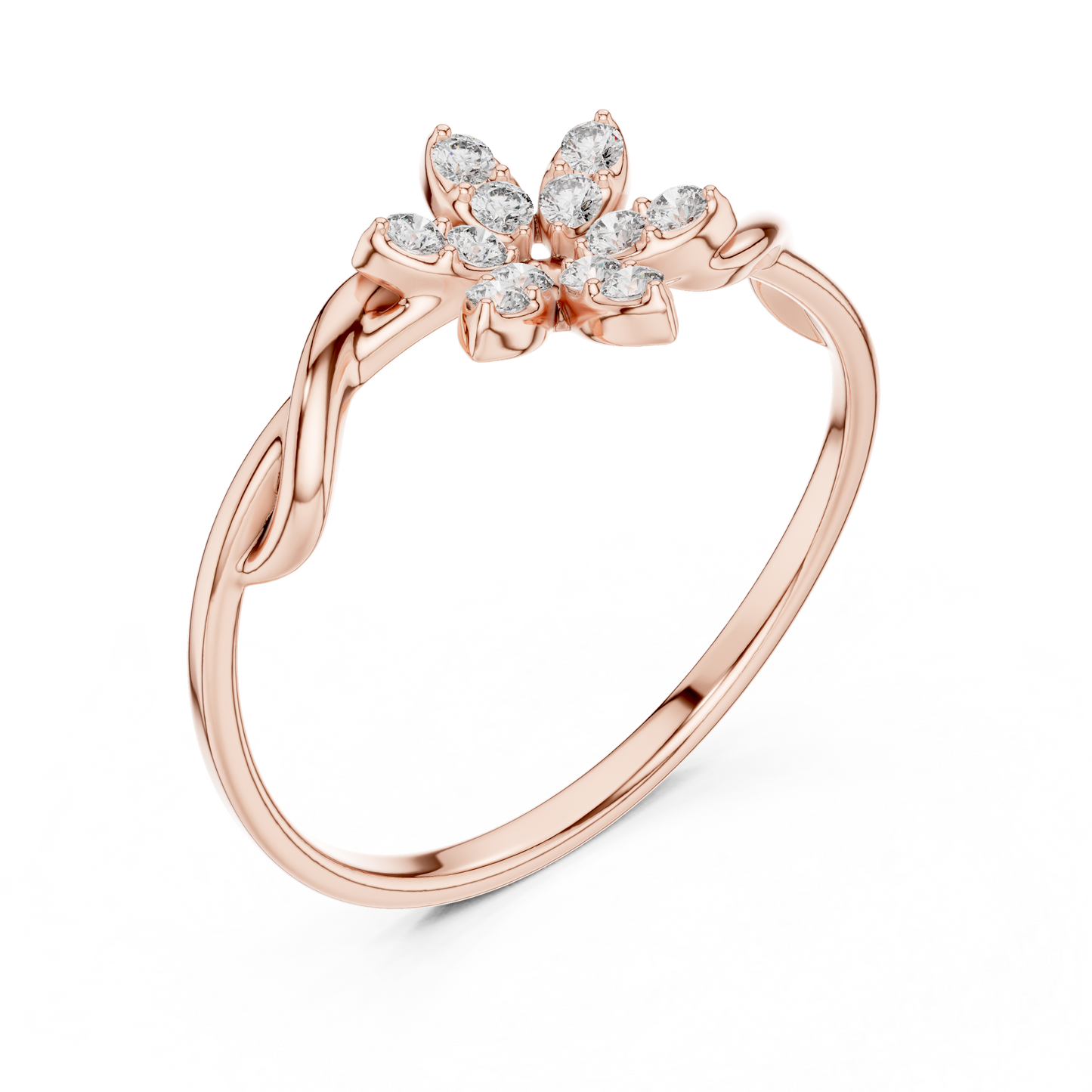 0.13 Carat Diamond Starburst Flower Twisted Ring | Yellow Gold