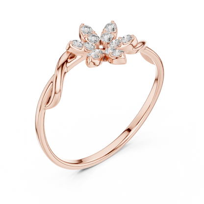 0.13 Carat Diamond Starburst Flower Twisted Ring | Yellow Gold