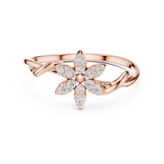 0.13 Carat Diamond Starburst Flower Twisted Ring | Yellow Gold