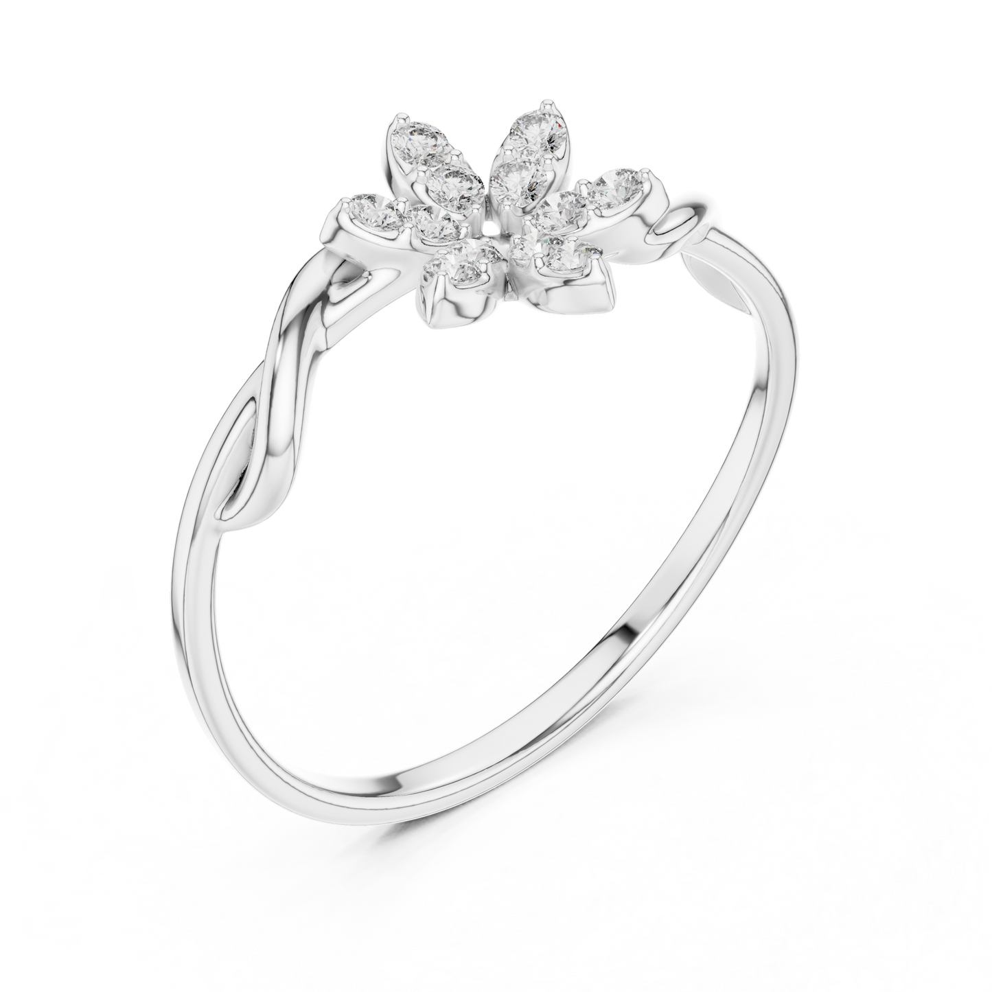 0.13 Carat Diamond Starburst Flower Twisted Ring | Yellow Gold