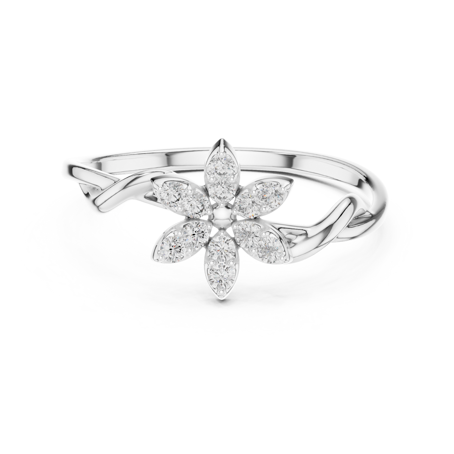 0.13 Carat Diamond Starburst Flower Twisted Ring | Yellow Gold