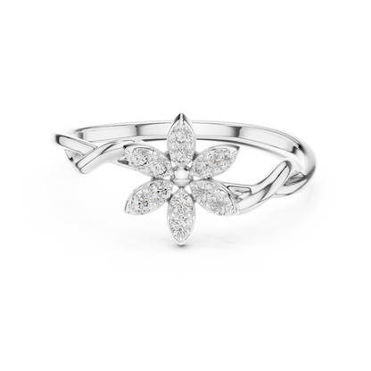 0.13 Carat Diamond Starburst Flower Twisted Ring | Yellow Gold