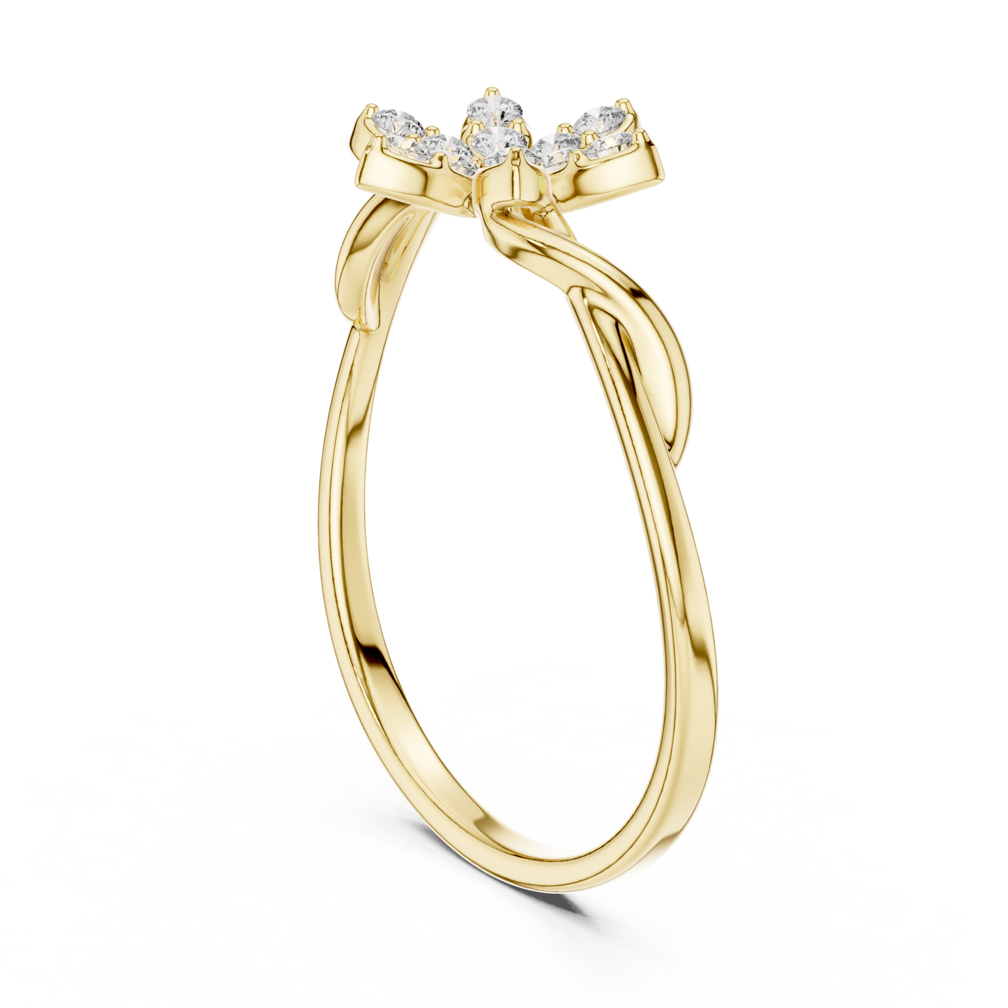 0.13 Carat Diamond Starburst Flower Twisted Ring | Yellow Gold