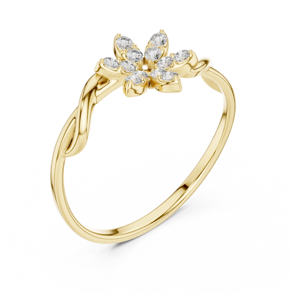 0.13 Carat Diamond Starburst Flower Twisted Ring | Yellow Gold