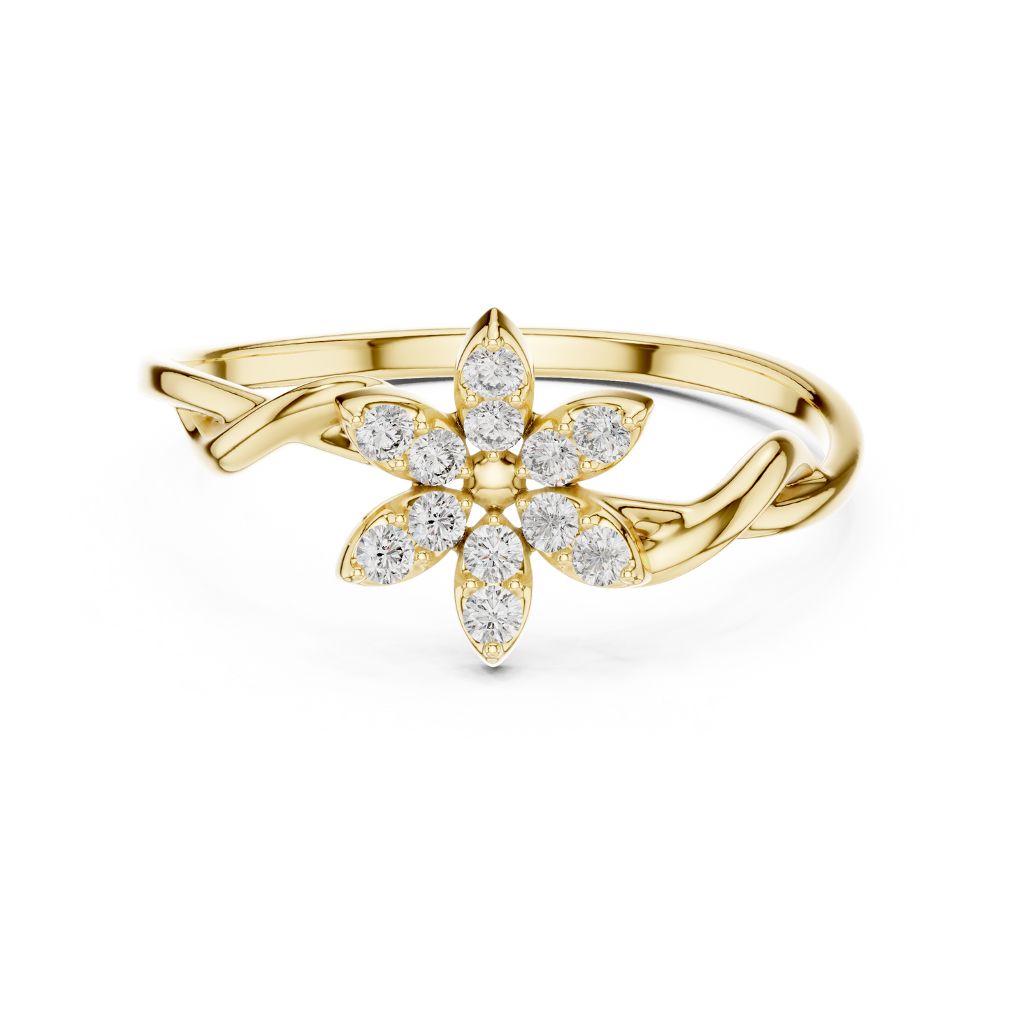 0.13 Carat Diamond Starburst Flower Twisted Ring | Yellow Gold