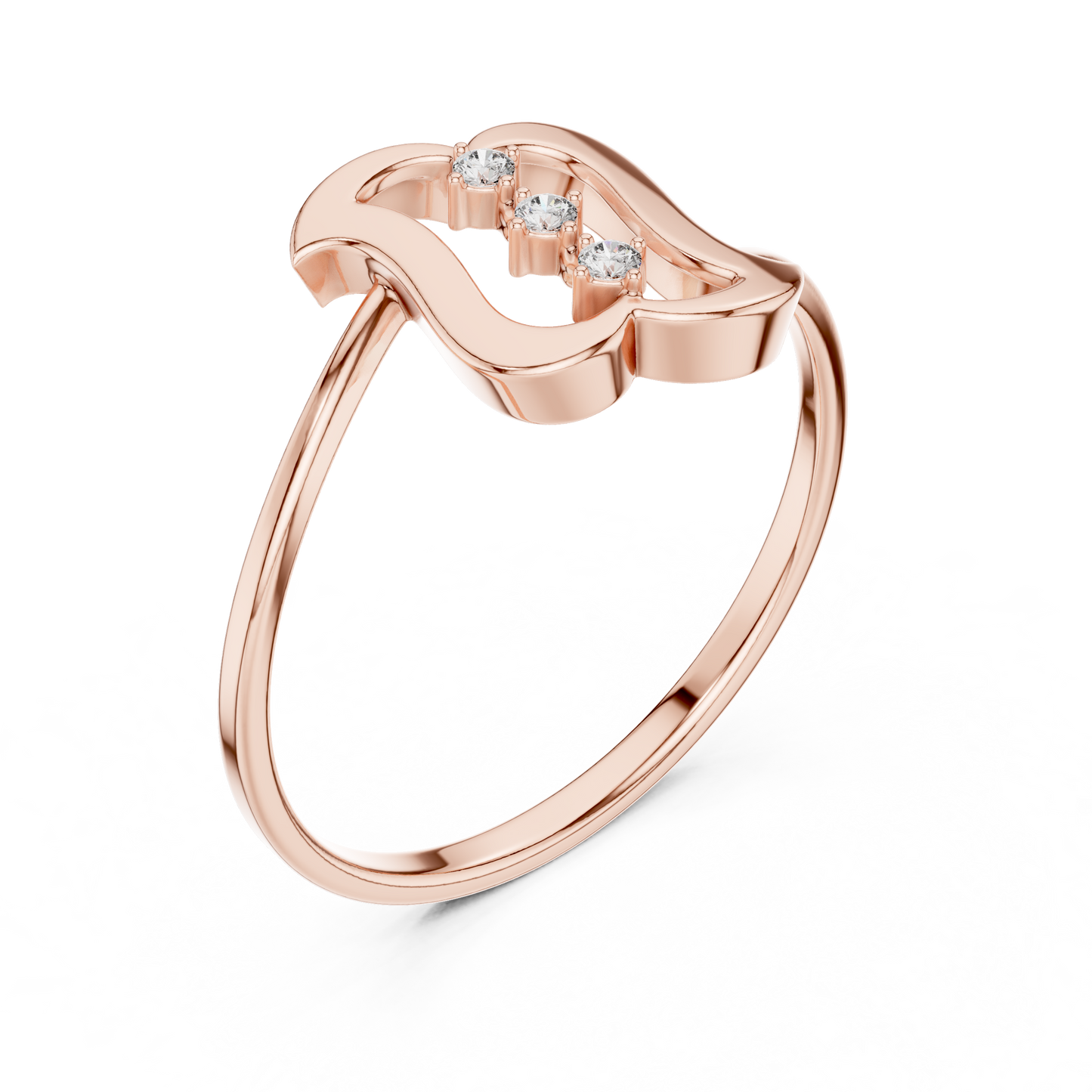 0.03 Carat Diamond Three Stone Vertical Open Frame Ring | Yellow Gold