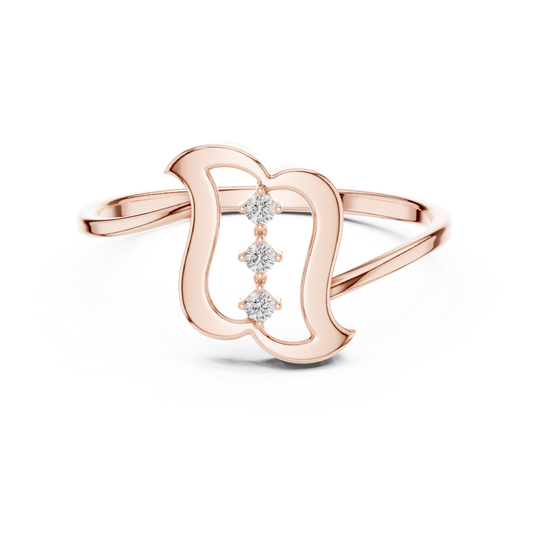 0.03 Carat Diamond Three Stone Vertical Open Frame Ring | Yellow Gold