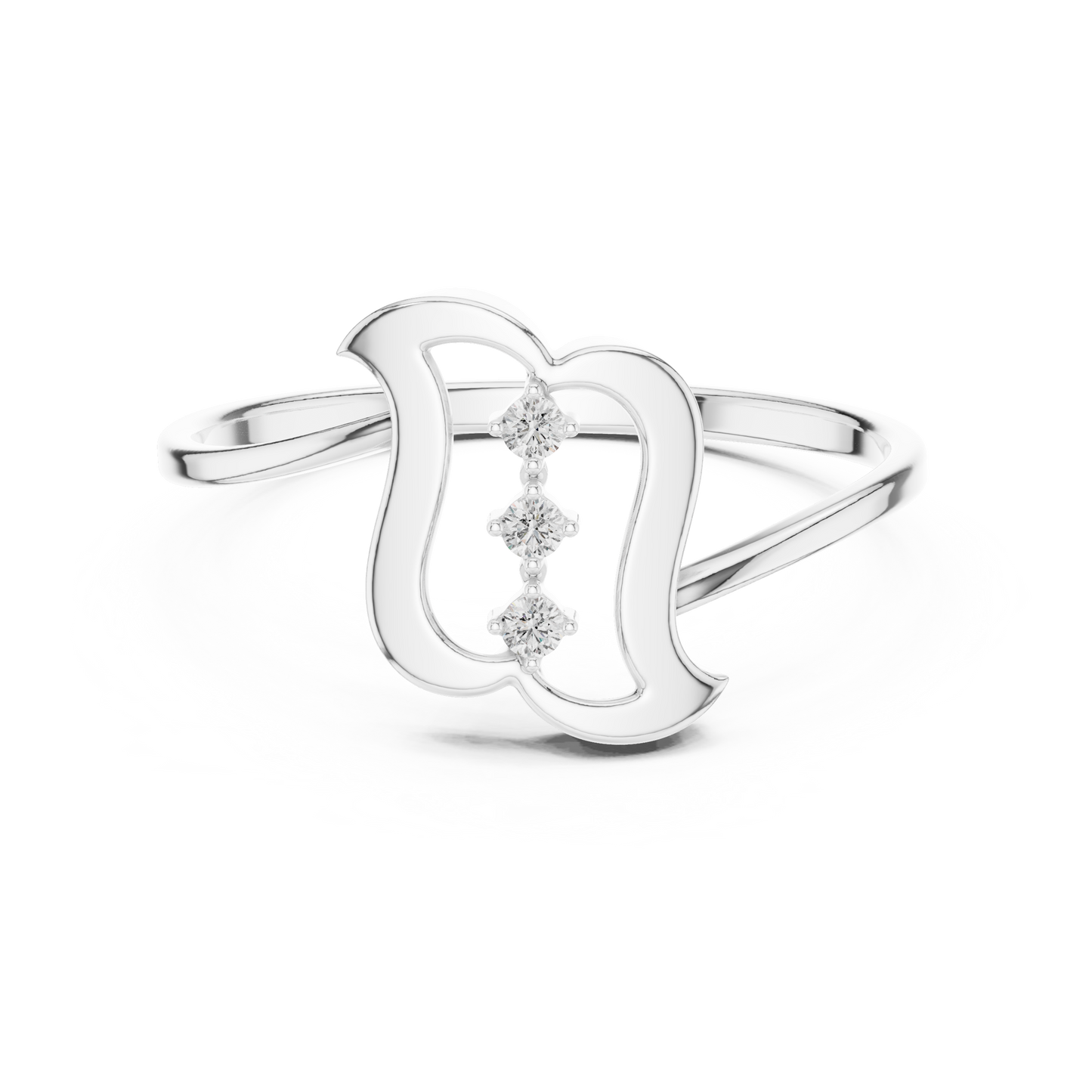 0.03 Carat Diamond Three Stone Vertical Open Frame Ring | Yellow Gold